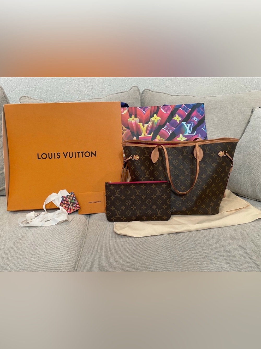Louis Vuitton Monogram Canvas Tote with Brown Vachetta and Pink Interior Pouch